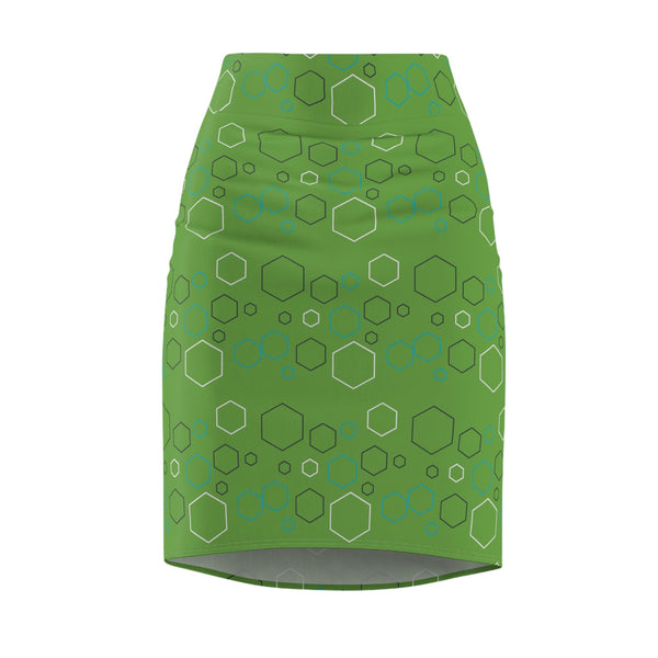 Chic Green Geometric Print Pencil Skirt | A-line Travel Skirt I Wrinkle-Free Outfit
