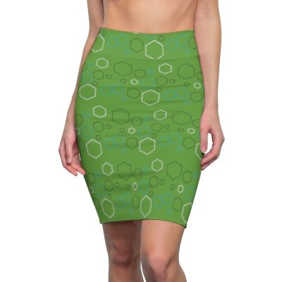 Chic Green Geometric Print Pencil Skirt | A-line Travel Skirt I Wrinkle-Free Outfit