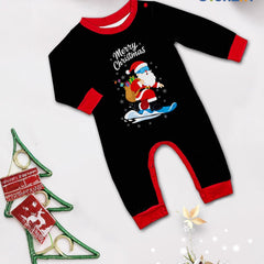Baby outfit for Christmas. Christmas and Holiday baby onesie with Santa on snowboard.