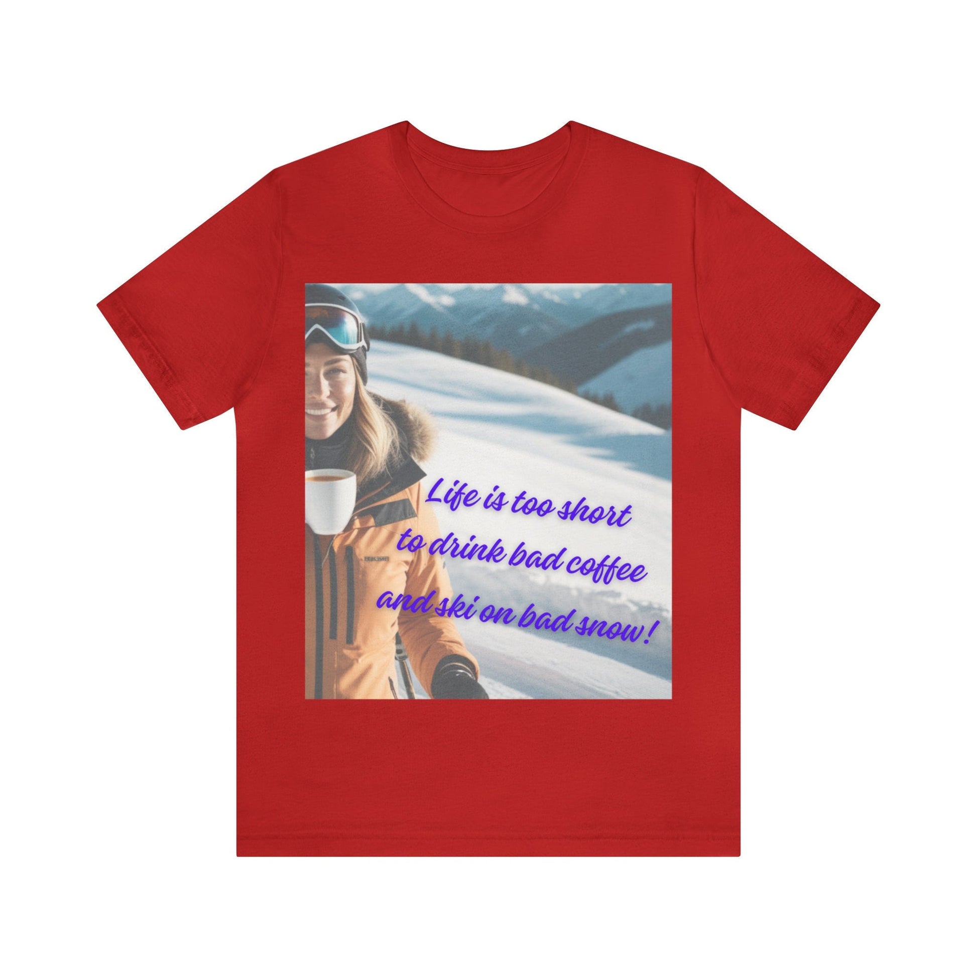 Casual unisex tee. Red graphic tee. Yellow graphic tee. Green graphic tee. Blue graphic tee.