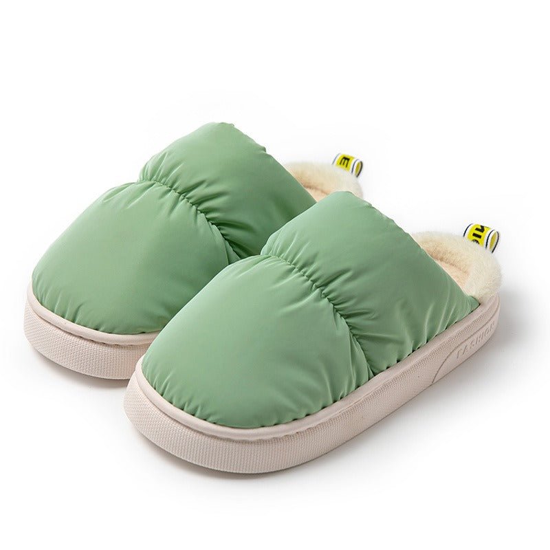 thick soled cotton slippers, warm fuzzy slippers for women, pastel indoor slippers, open back winter slippers,
