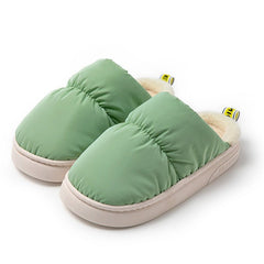 thick soled cotton slippers, warm fuzzy slippers for women, pastel indoor slippers, open back winter slippers,