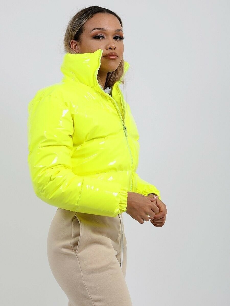 Cropped Puffer Jacket – Y2K Street Style, Metallic Colors, Thick & Warm