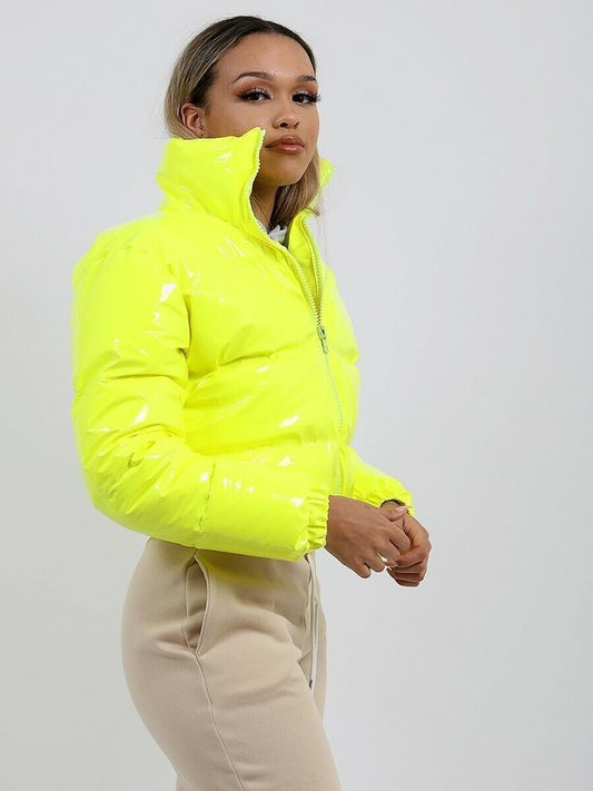 Cropped Puffer Jacket – Y2K Street Style, Metallic Colors, Thick & Warm