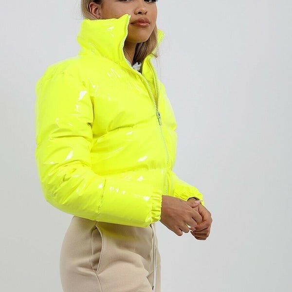 Cropped Puffer Jacket – Y2K Street Style, Metallic Colors, Thick & Warm