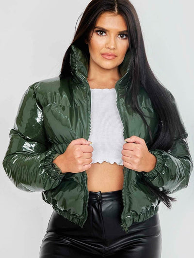 Cropped Puffer Jacket – Y2K Street Style, Metallic Colors, Thick & Warm