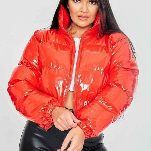 Cropped Puffer Jacket – Y2K Street Style, Metallic Colors, Thick & Warm