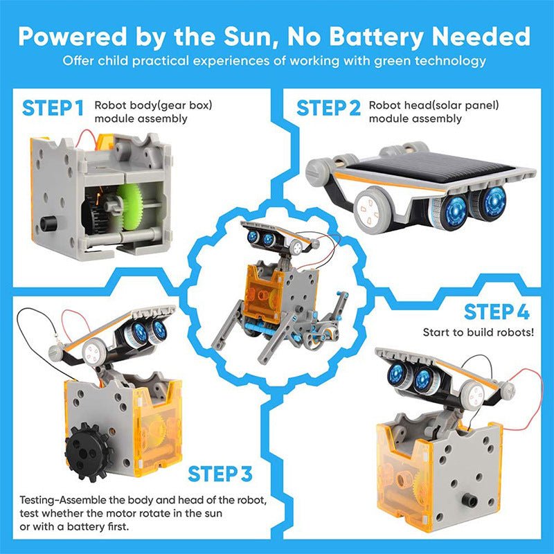 Renewable Energy Toy. Buildable Robot Toy. Robot Construction Kit. Solar Powered STEM Toy. DIY Robot Kit With Gears. 