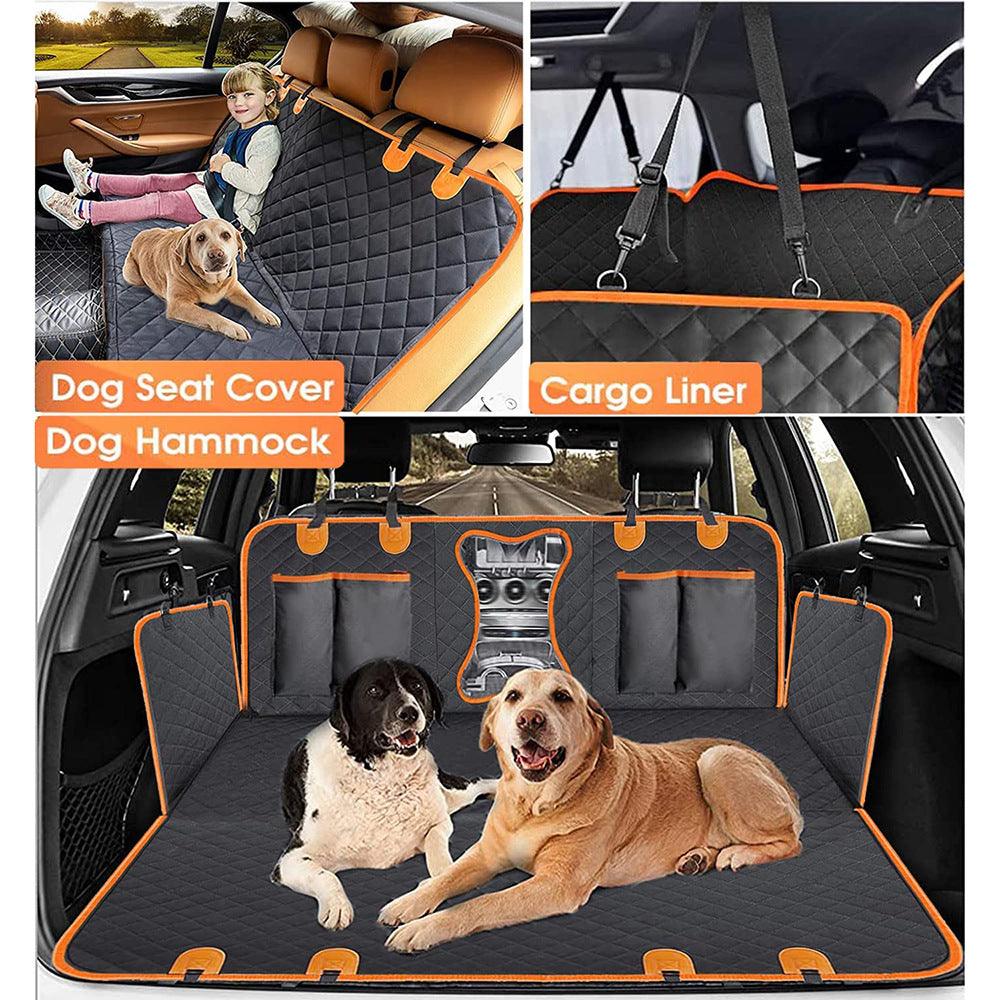 Three ways to use the cover: back seat cover shared with a child, full dog hammock and cargo liner