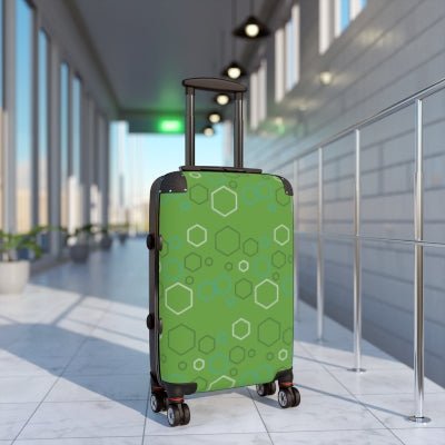 lightweight carry-on spinner. Green geometric suitcase with TSA approved lock. 360 expandable spinners.