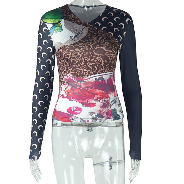 Elegant Black Floral V-Neck Slim Fit Long Sleeve Top – Designer-Inspired Style for Women | Perfect for Work & Everyday Chic