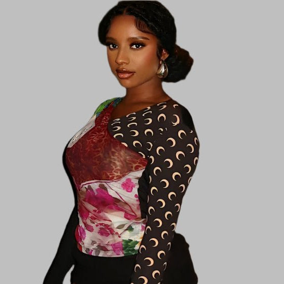 Modern Women’s Fashion. Classy Floral Top. Soft Stretch Fabric Top. Limited Edition Women’s Top. Casual Chic Outfit. Work To Weekend Top. Trendy Floral Blouse. Feminine Black Top.