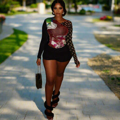 Black Floral V-Neck. Flattering Slim Fit Top. Women’s Fashion Pullover. Long Sleeve Floral Shirt. Versatile Black Blouse.
