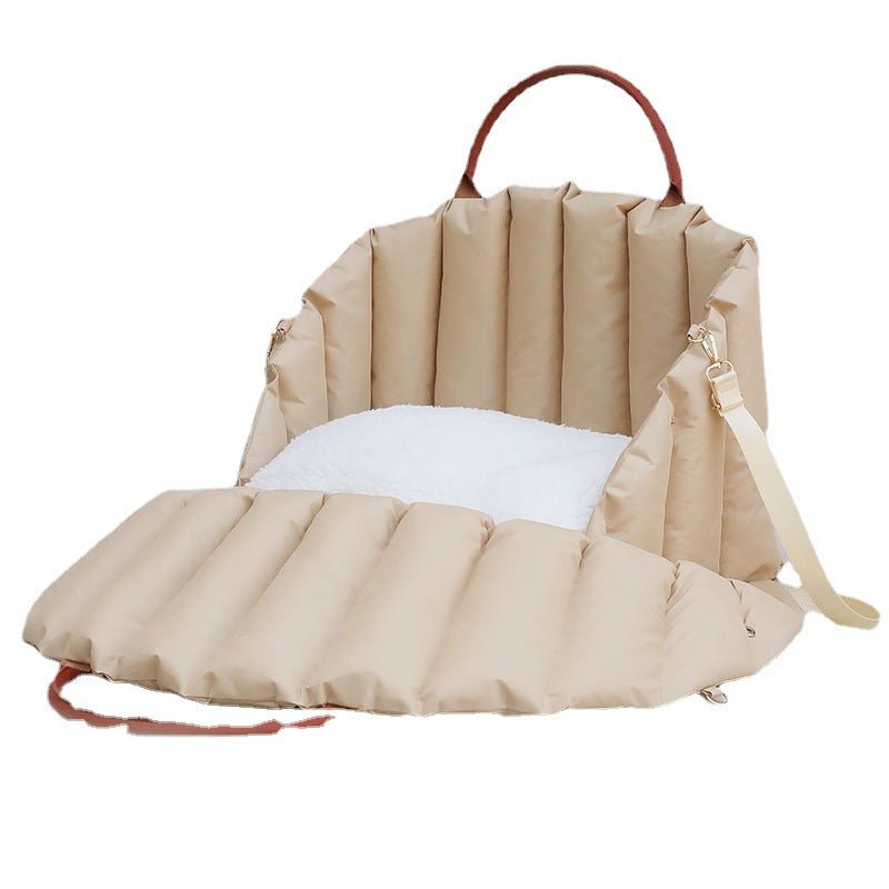 Elegant Pet Carrier - Stylish Beige and Khaki, Heavily Padded for Comfort - Dual Use for Travel and Home - Best gift for pet lovers!