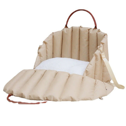 Elegant Pet Carrier - Stylish Beige and Khaki, Heavily Padded for Comfort - Dual Use for Travel and Home - Best gift for pet lovers!