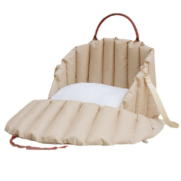 Elegant Pet Carrier - Stylish Beige and Khaki, Heavily Padded for Comfort - Dual Use for Travel and Home