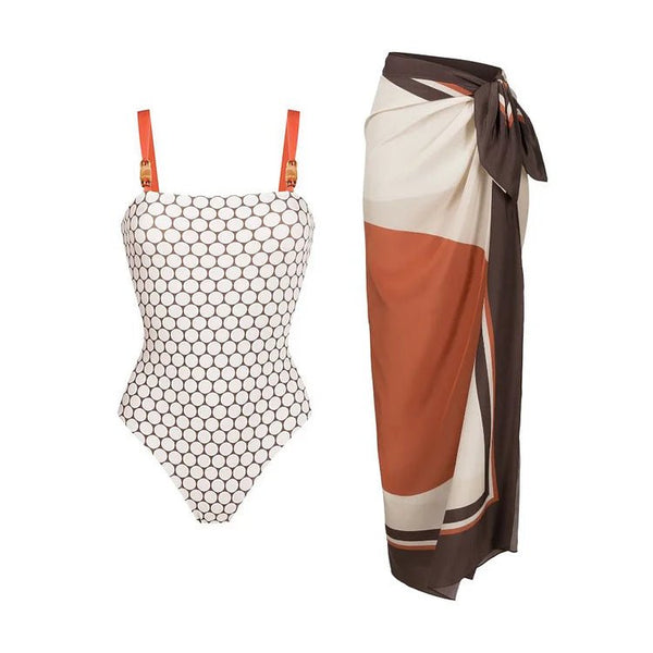 Elegant Reversible Swimsuit (One-Piece) with Matching Sarong - Perfect for Stylish Beach Outfits