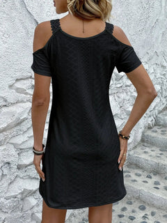 resort style eyelet mini dress white summer outfit - back view