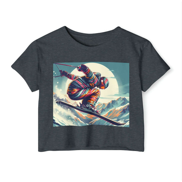 Iconic Festival-Ready Crop Top: Retro Skier Graphic Tee for Women