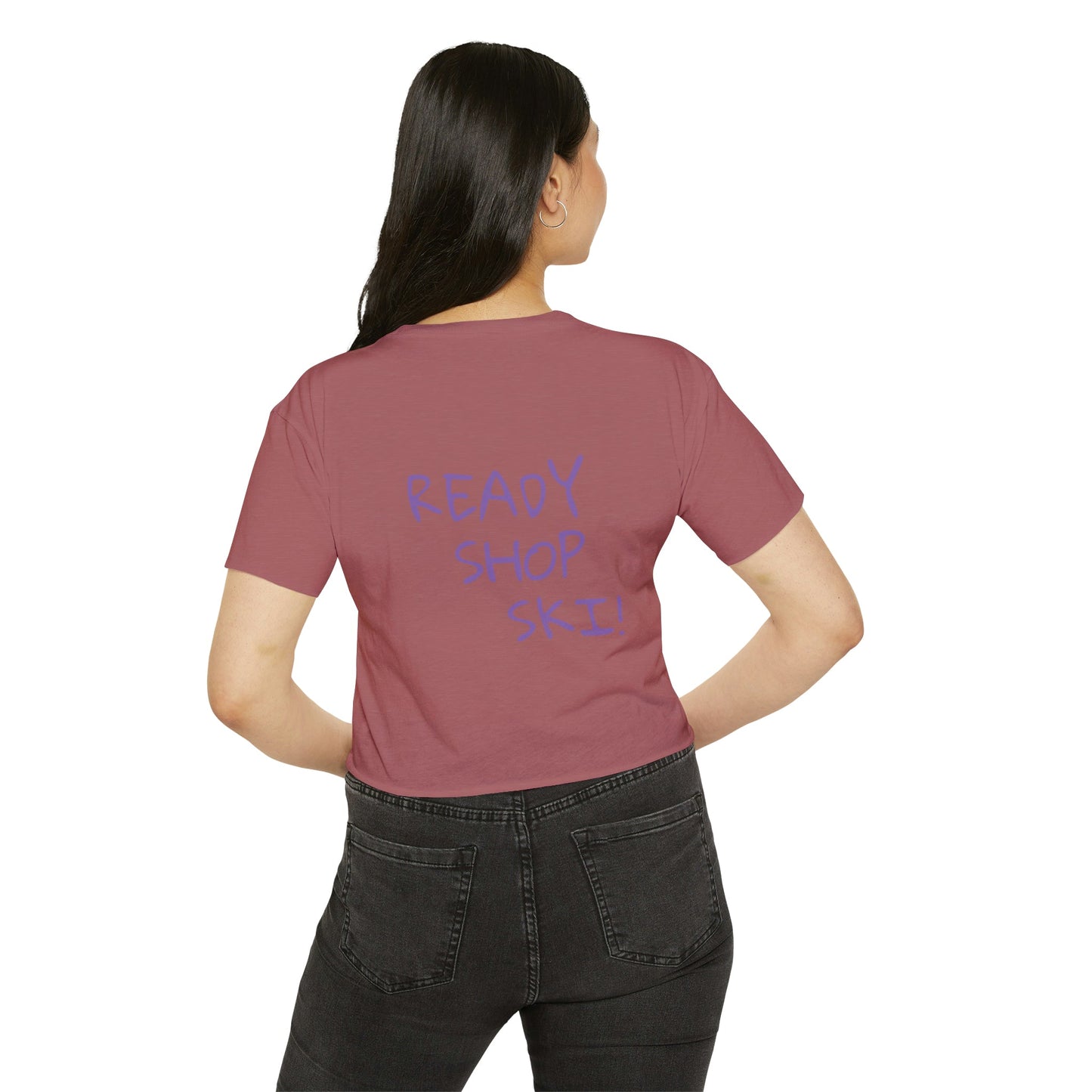 Festival - Ready Crop Top: Retro Skier Graphic Tee for Women – Young at Heart. Modern Fit. Stylish Cinched Waist. Fashion Statement. Festival outfit crop top. Retro crop top.