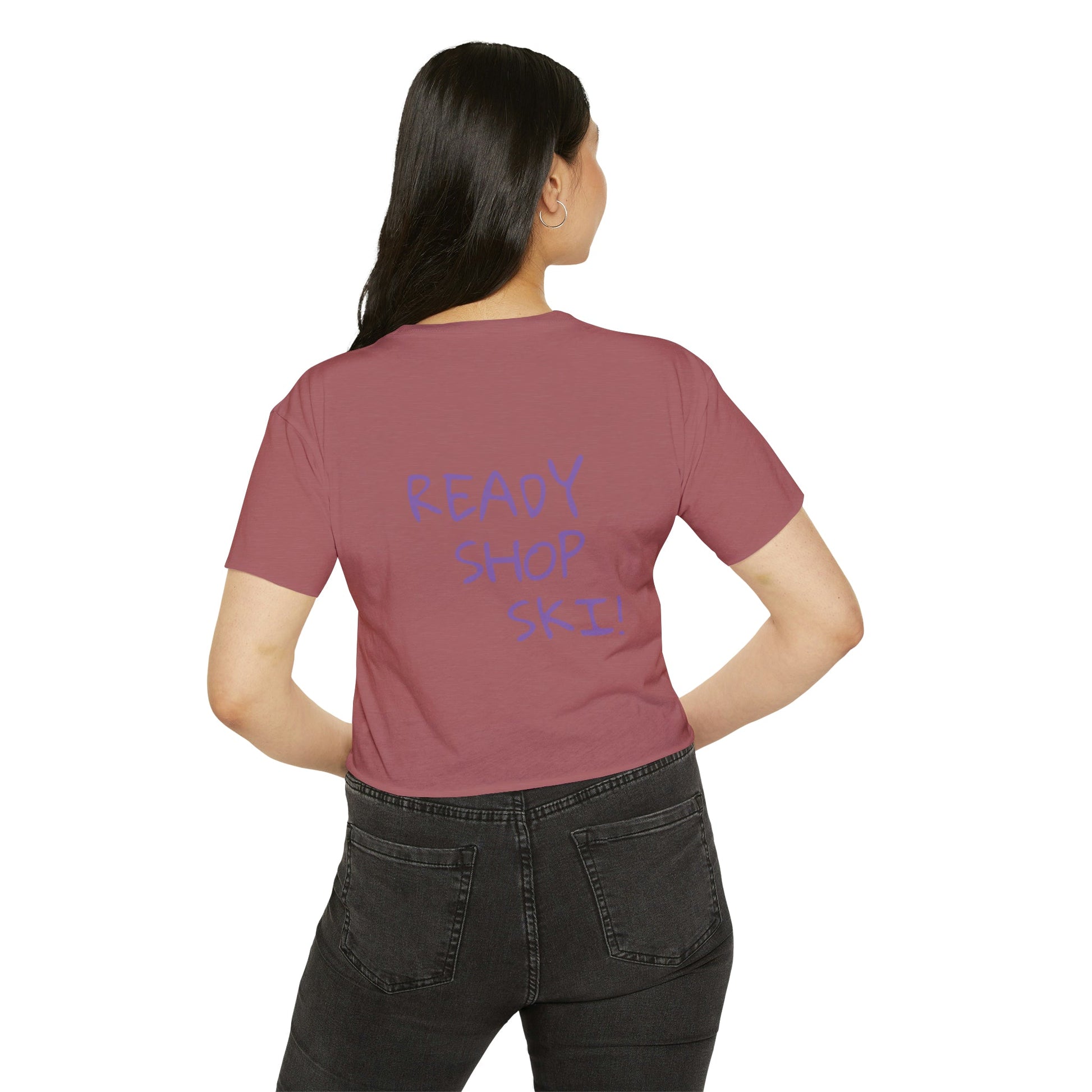 Festival - Ready Crop Top: Retro Skier Graphic Tee for Women – Young at Heart. Modern Fit. Stylish Cinched Waist. Fashion Statement. Festival outfit crop top. Retro crop top.
