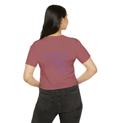 Festival - Ready Crop Top: Retro Skier Graphic Tee for Women – Young at Heart. Modern Fit. Stylish Cinched Waist. Fashion Statement. Festival outfit crop top. Retro crop top.