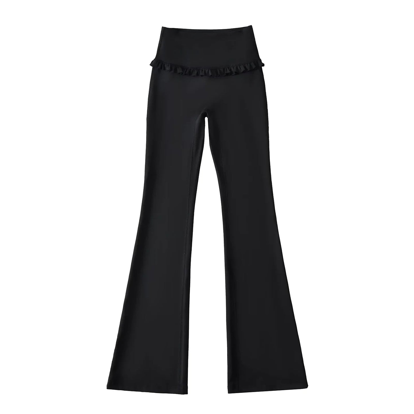 Flared Yoga Pants with Ruffle Hem: High‑Waist Solid Color Streetwear Pants - Best Gifter EverFlared Yoga Pants with Ruffleathleisure flare pantsbadge - onsalecasual flared pants women
