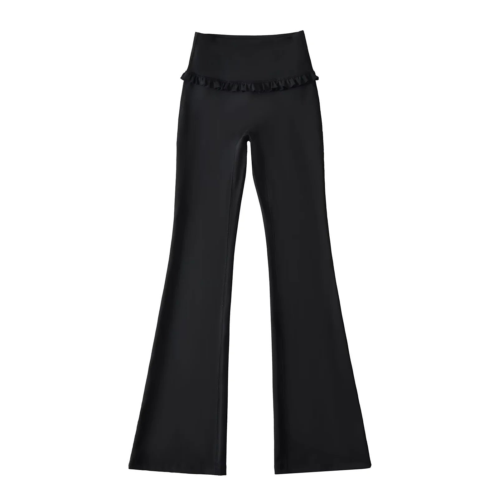 Flared Yoga Pants with Ruffle Hem: High‑Waist Solid Color Streetwear Pants - Best Gifter EverFlared Yoga Pants with Ruffleathleisure flare pantsbadge - onsalecasual flared pants women