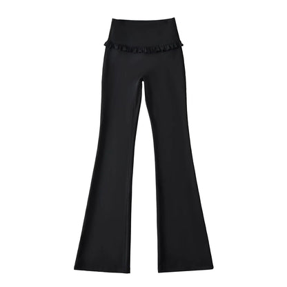 Flared Yoga Pants with Ruffle Hem: High‑Waist Solid Color Streetwear Pants - Best Gifter EverFlared Yoga Pants with Ruffleathleisure flare pantsbadge - onsalecasual flared pants women