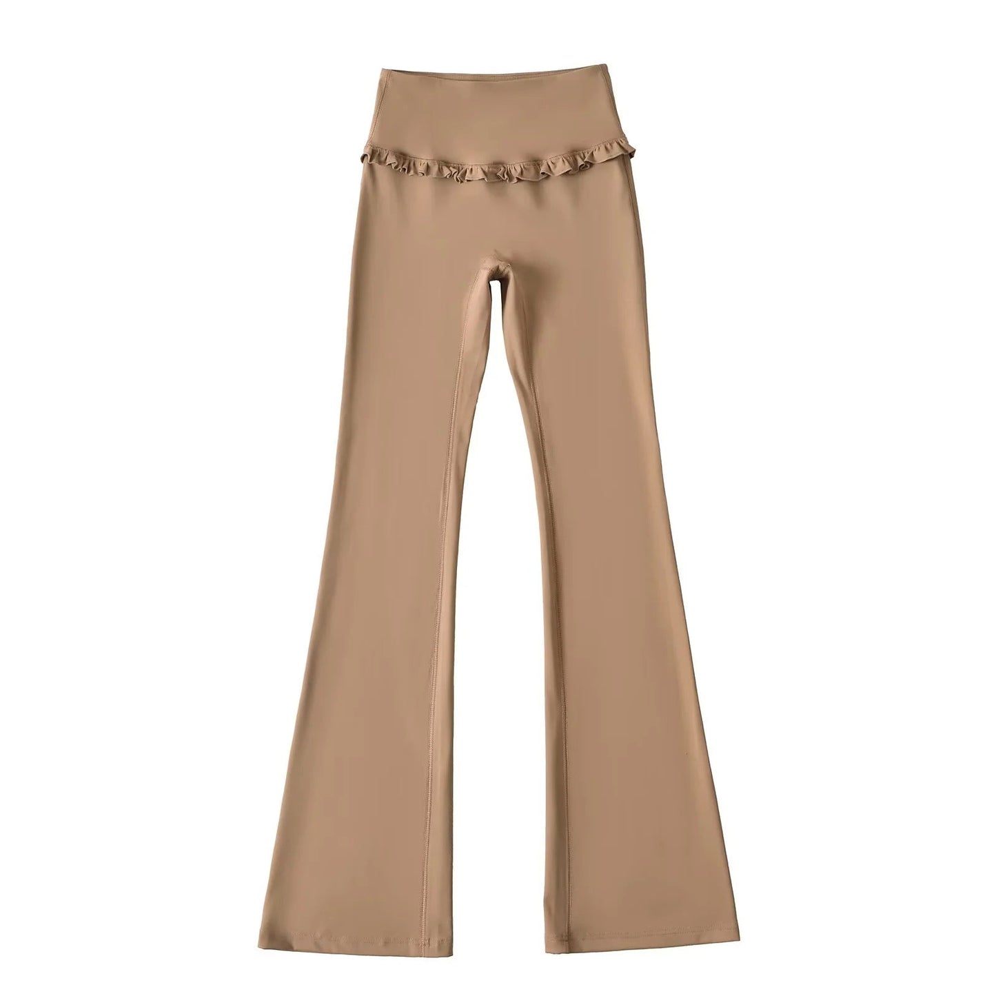 Flared Yoga Pants with Ruffle Hem: High‑Waist Solid Color Streetwear Pants - Best Gifter EverFlared Yoga Pants with Ruffleathleisure flare pantsbadge - onsalecasual flared pants women
