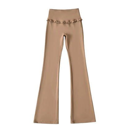 Flared Yoga Pants with Ruffle Hem: High‑Waist Solid Color Streetwear Pants - Best Gifter EverFlared Yoga Pants with Ruffleathleisure flare pantsbadge - onsalecasual flared pants women