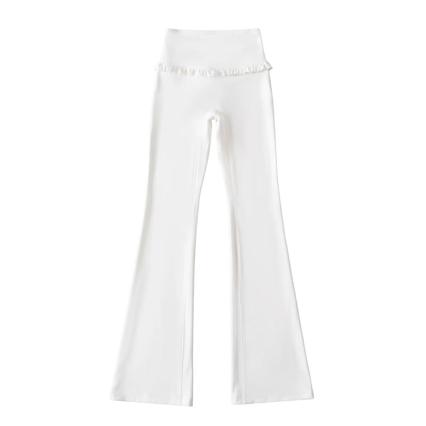 High‑waist flared yoga pants with subtle ruffle detail