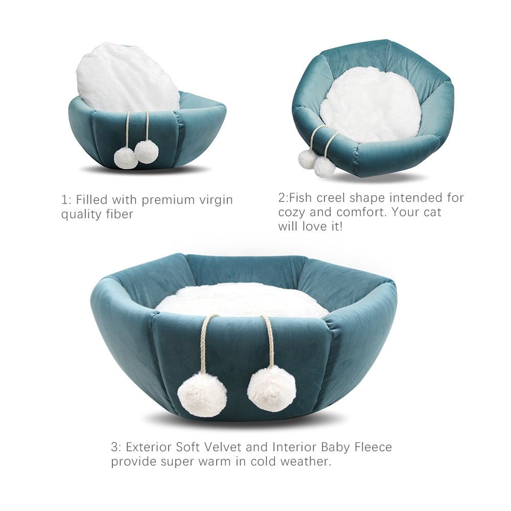 Soft and plush high-quality bed for cats. Gift for cat owners.
