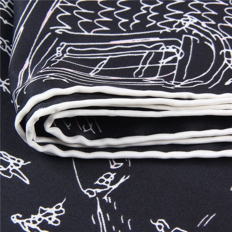 Silk scarf for women in black and beige. Luxury scarf for every outfit.