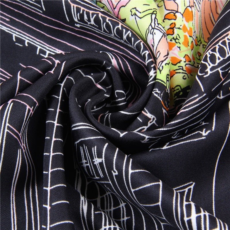 French Designer - Inspired Oversized Silk Scarf – 35 - Inch Square Wrap. French Silk Scarf. 35 - inch silk scarf.