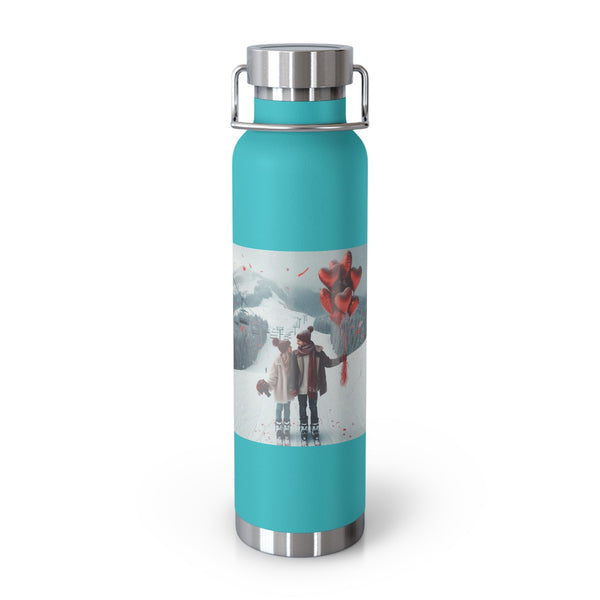 Friendship Hot and Cold Copper Water Bottle with Romantic Ski Design. 22oz