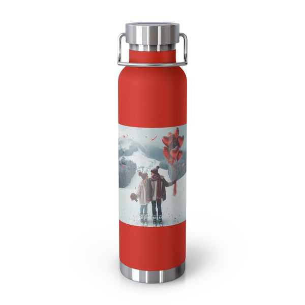 Friendship Hot and Cold Copper Water Bottle with Romantic Ski Design. 22oz