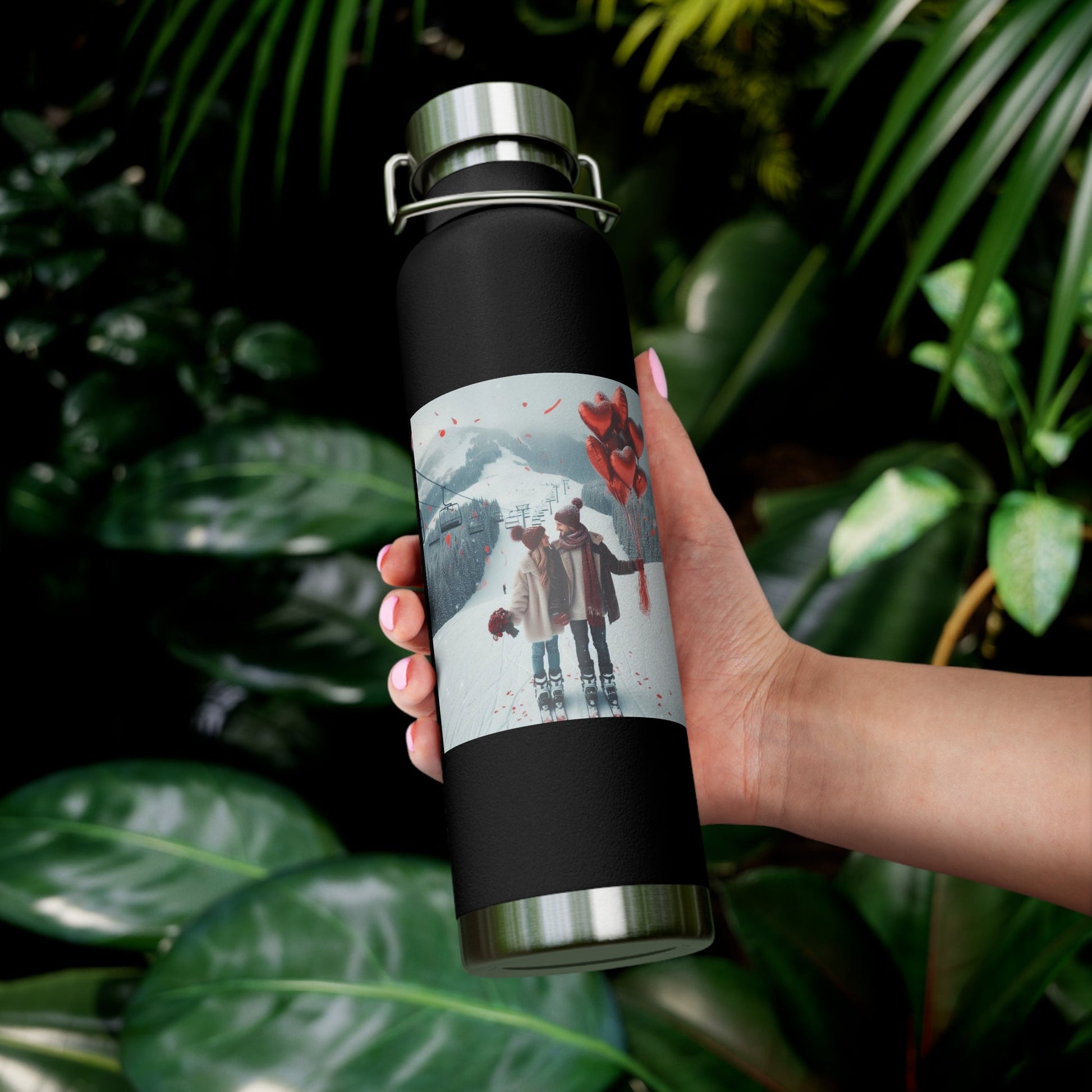 Friendship Hot and Cold Copper Water Bottle with Romantic Ski Design. 22oz - Best Gifter Ever: Unwrap Your Passion: Ski. Snowboard. Travel. Love. Play. Shop.