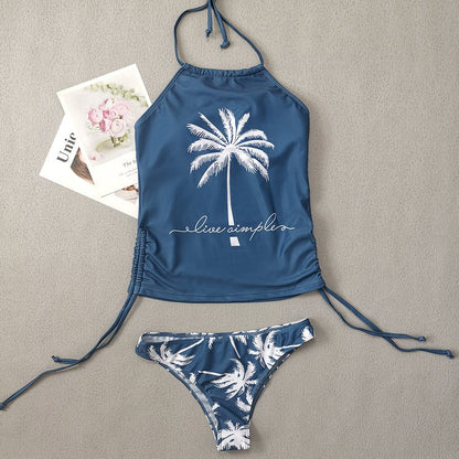 Graphic tankini swimsuit with a supportive halter neckline and side tie bottom adjustment. This women’s adjustable tankini swimsuit allows mix and match styling with a secure, flattering fit.