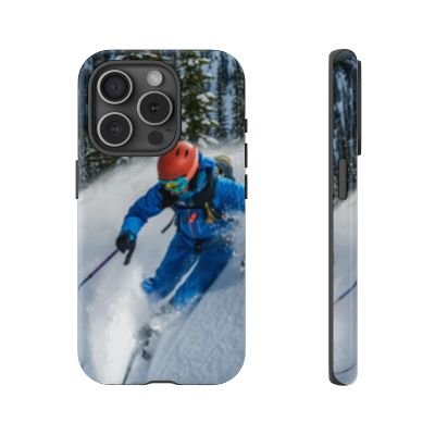 Durable ski phone cover for skiers and snowboarders. Skier phone case.