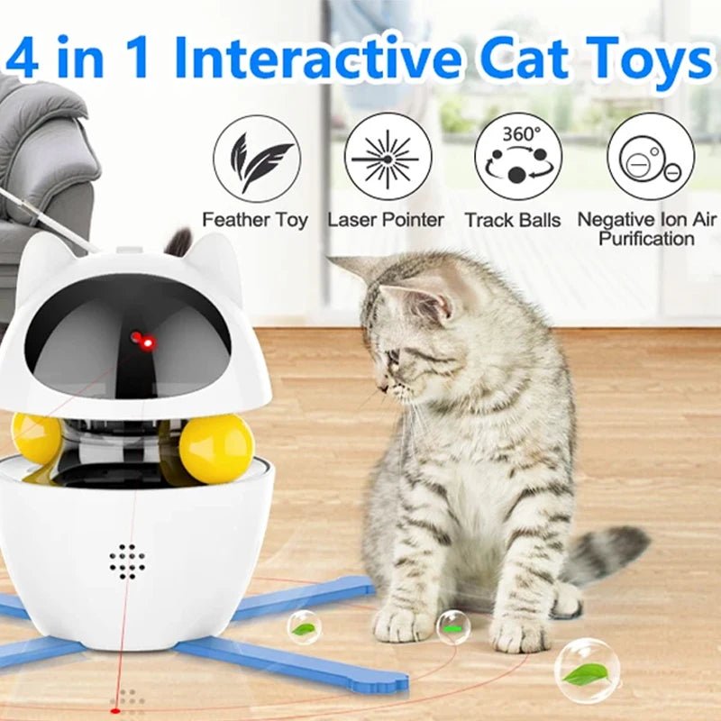 Smart Pet Toy with Auto Shutoff. Cat Toy with Bells and Ribbons. Dog Toy with Feather Teaser. Multi-Function Pet Activity Toy. 