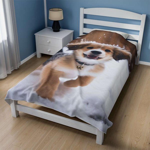 Joyful Puppy Throw Blanket, Cozy Sofa Throw for Puppy Lovers, Dog Print Accent Throw, Pet Inspired Gift, Best Gift