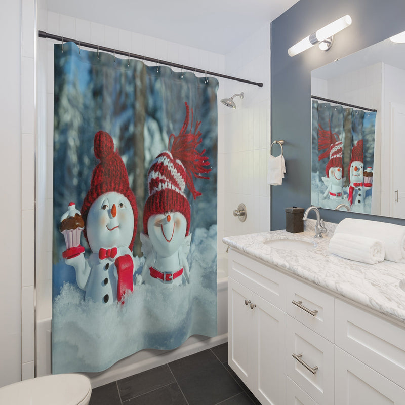 Children's Christmas Shower Curtain - Enchanting Snowmen for Winter - Themed Kids Bathroom Decor.