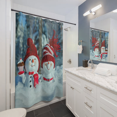 Kids Bathtime Shower Curtain - Enchanting Snowmen: Children's Christmas Shower Curtain