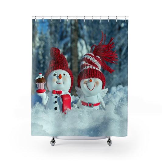 Kids Christmas Shower Curtain - Enchanting Snowmen for Winter - Themed Kids Bathroom Decor. Unique Christmas gifts.