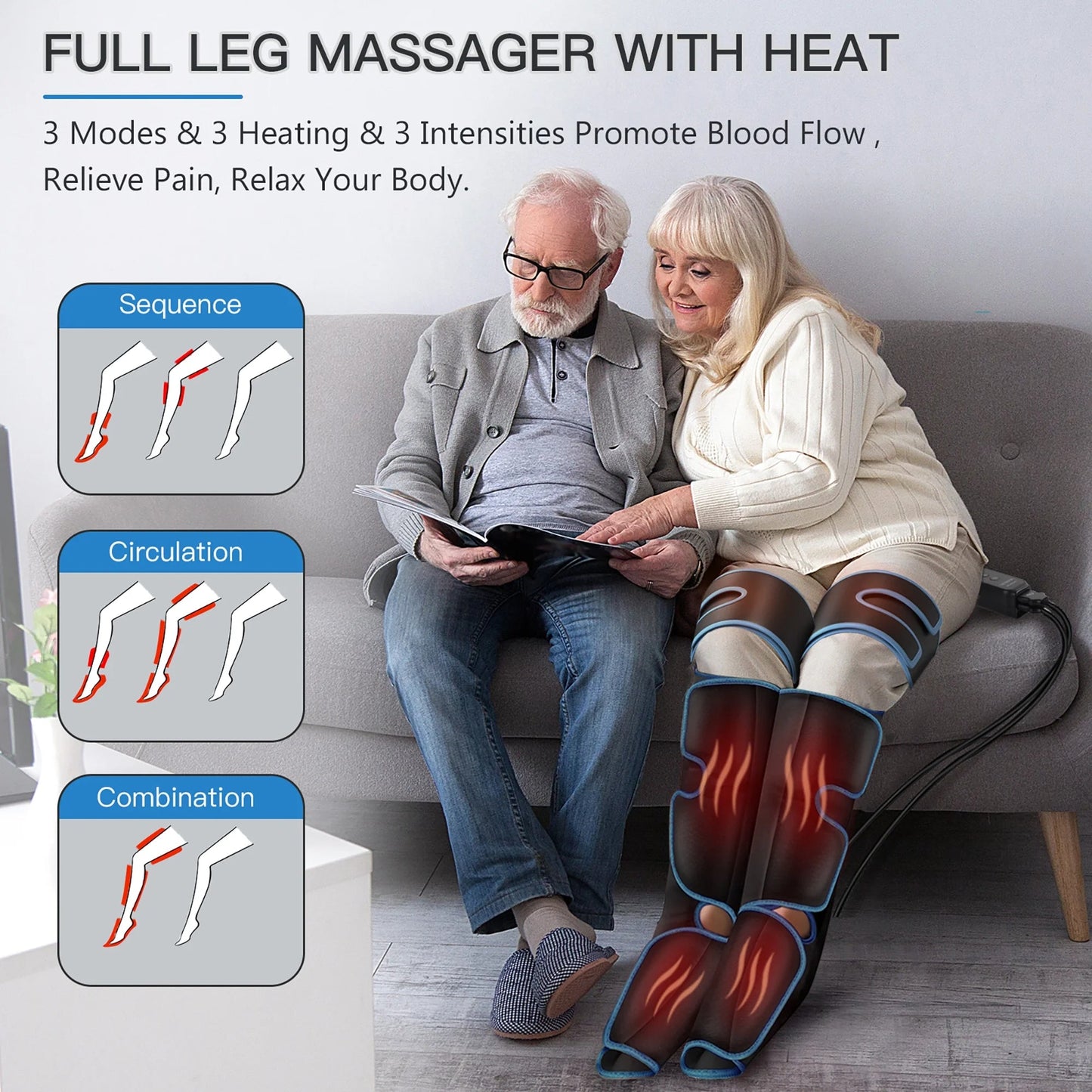 Leg Massager For Lipedema Relief. Full Leg Compression Boots With Heat. Air Compression Leg Massager For Circulation. Quiet Motor Leg Massager For Home Use. Lymphatic Drainage Therapy Device.  Gift for seniors and elderly.