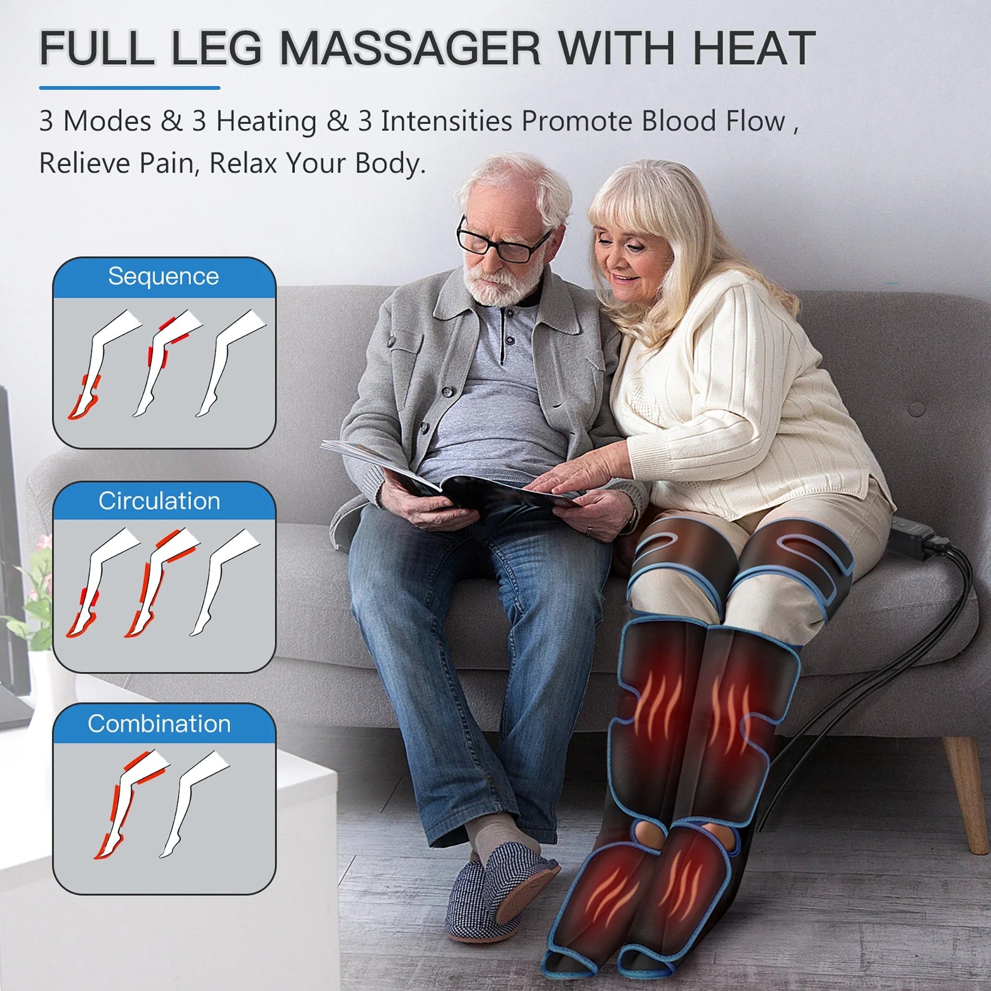 Leg Massager For Lipedema Relief. Full Leg Compression Boots With Heat. Air Compression Leg Massager For Circulation. Quiet Motor Leg Massager For Home Use. Lymphatic Drainage Therapy Device.  Gift for seniors and elderly.