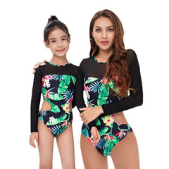 Matching Mother - Daughter Long - Sleeve Swimsuits: Create Unforgettable Moments with Our Vibrant Floral One - Piece Swimwear! Mother's day gift. Gifts for mom.