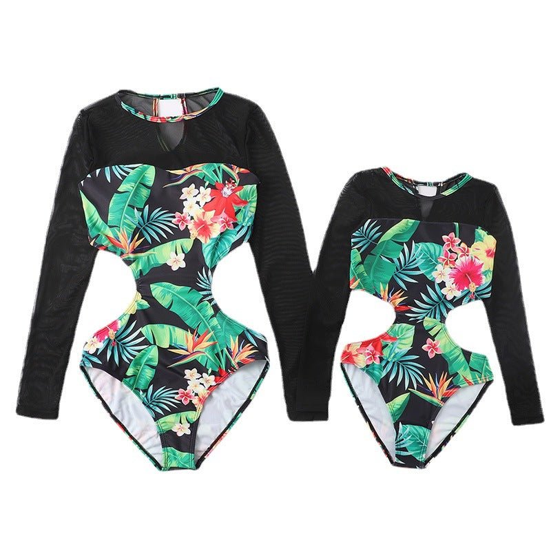 Matching Mother - Daughter Long - Sleeve Swimsuits: Create Unforgettable Moments with Our Vibrant Floral One - Piece Swimwear! - Best swimsuit for water fun. Beach fun trip accessories. Beach lover gift.