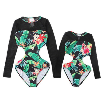 Matching Mother - Daughter Long - Sleeve Swimsuits: Create Unforgettable Moments with Our Vibrant Floral One - Piece Swimwear! - Best swimsuit for water fun. Beach fun trip accessories. Beach lover gift.